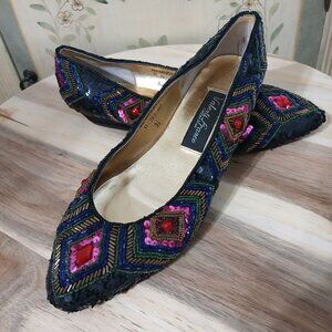 Vintage Valetti Franco beaded sequin flats with silk-wrapped heel, size 8.5
